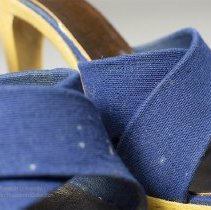 Wooden mules with navy canvas straps